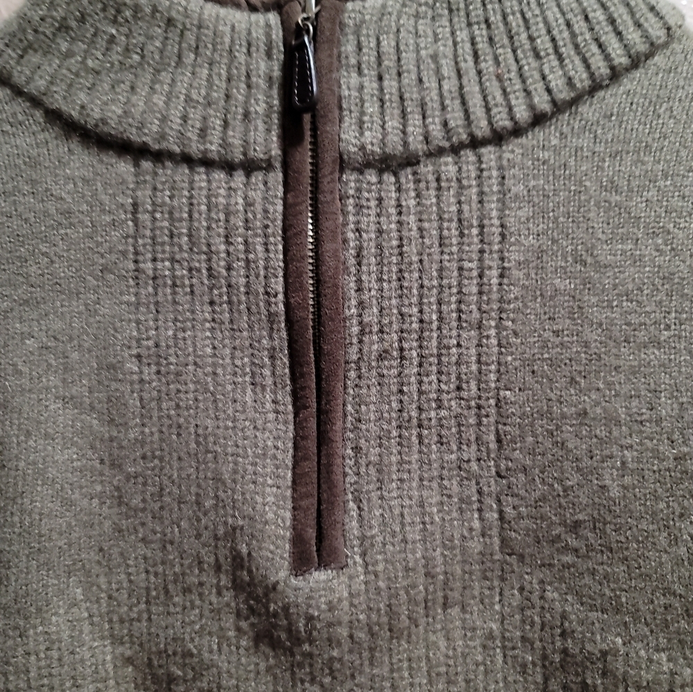 L.L. Bean Merino Lambswool Heavy Sweater Large Tall Green Quarter Zip - Picture 3 of 8